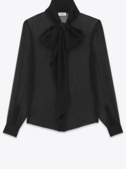 Silk Muslin Crepe Blouse Black - SAINT LAURENT - BALAAN 2