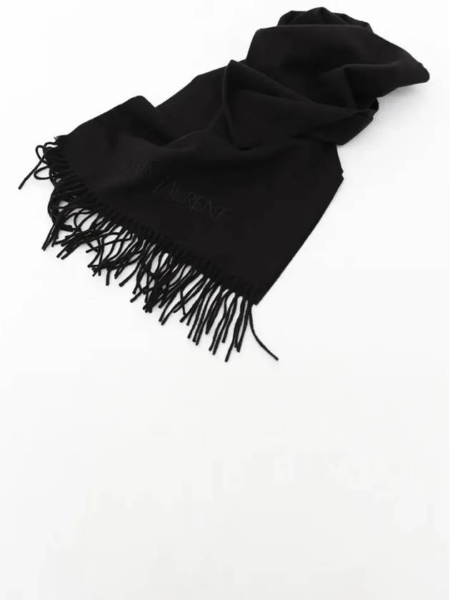 Embroidered Logo Cashmere Muffler Black - SAINT LAURENT - BALAAN 3