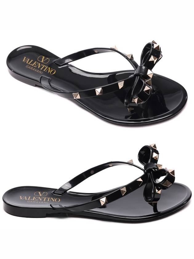 Rubber Rockstud Flip Flops Black - VALENTINO - BALAAN 3