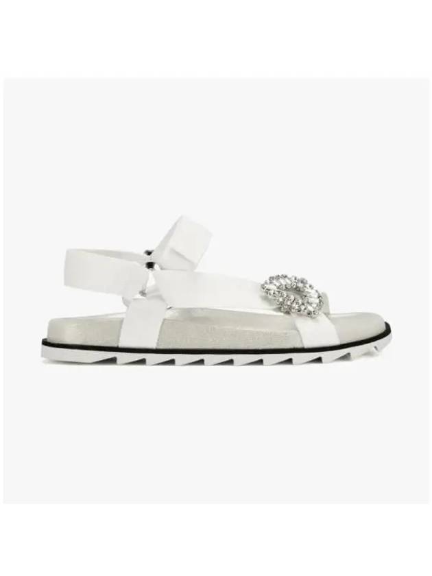 Trekky Viv Crystal Grosgrain Suede Sandals White - ROGER VIVIER - BALAAN 3