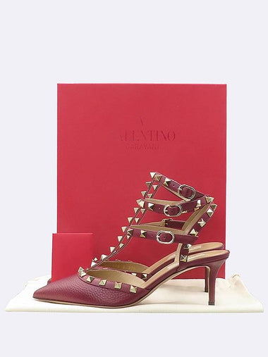 UW2S0375 Burgundy Color Rockstud Strap Decorated Slingback High Heel Women s Shoes - VALENTINO - BALAAN 1