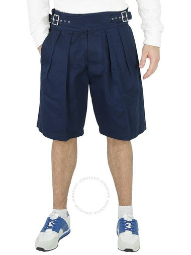 Maison Margiela Men's Dark Blue Pleated Buckled Bermuda Shorts, Brand Size 46 (Waist Size 30