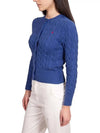 Women's Embroidered Logo Pony Cable Cardigan Blue - POLO RALPH LAUREN - BALAAN 2