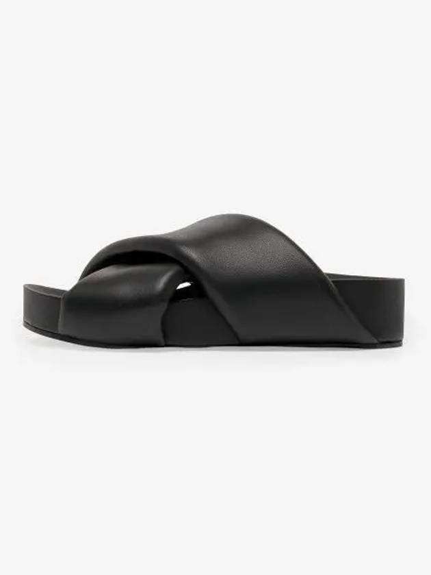 Cross Padded Leather Slippers Black - JIL SANDER - BALAAN 2