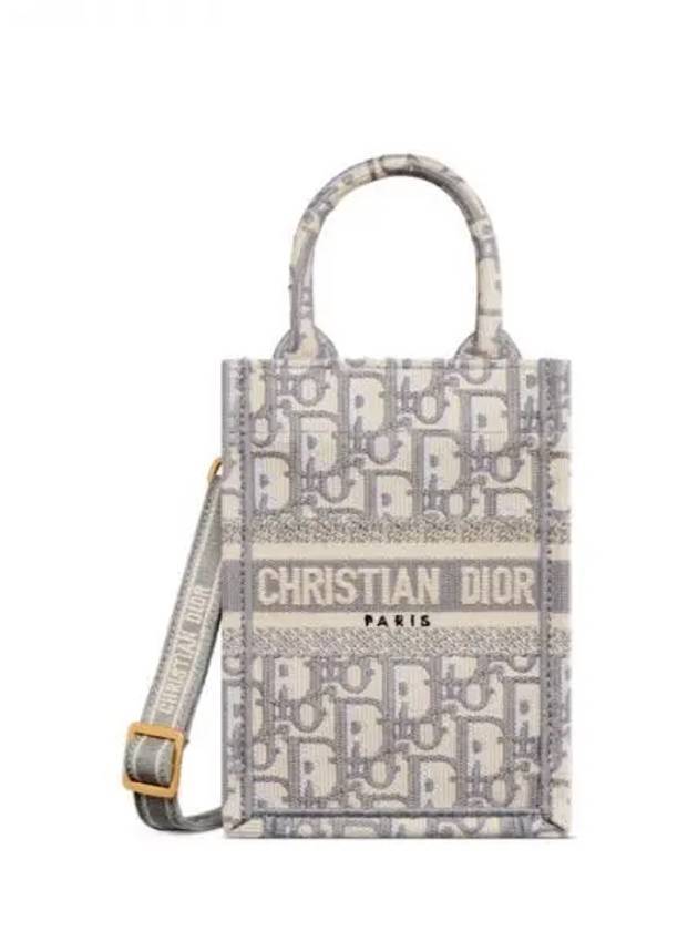 Oblique Embroidery Mini Book Phone Tote Bag Grey - DIOR - BALAAN 1