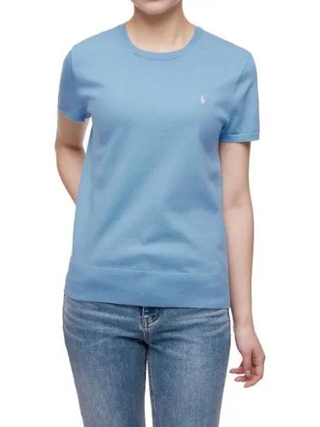 W Cotton Blend Short Sleeve Sweater Blue - POLO RALPH LAUREN - BALAAN 1