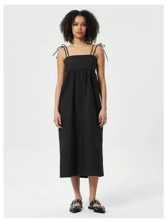 Cotton poplin string midi dress one piece black domestic product - GANNI - BALAAN 1