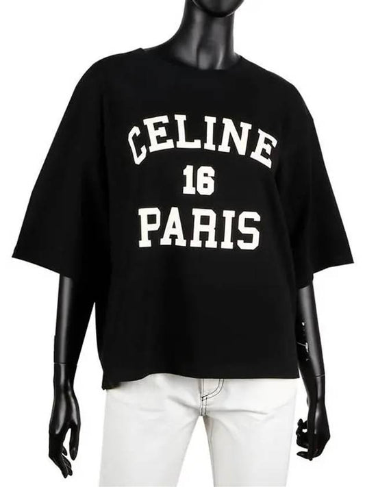 Paris Cotton Short Sleeve T-Shirt Black - CELINE - BALAAN