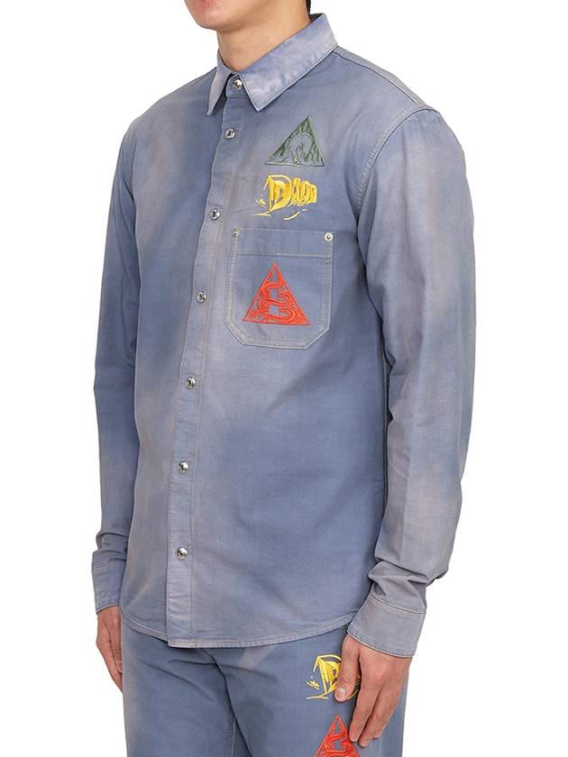 Astro Embroidered Patch Denim Long Sleeve Shirt Light Blue - DIOR - BALAAN 4