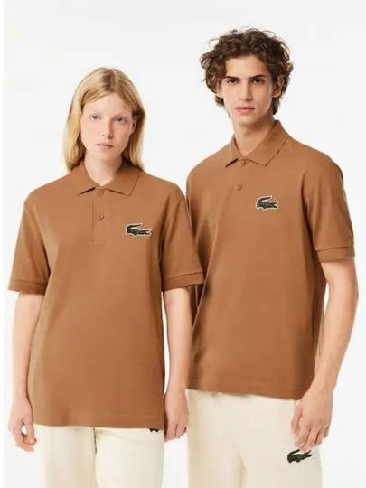 Logo Patch Collar Loose Fit Short Sleeve Polo Shirt Brown - LACOSTE - BALAAN 2