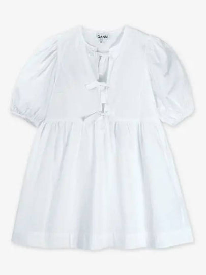 String Cotton Poplin Short Dress Bright White - GANNI - BALAAN 2