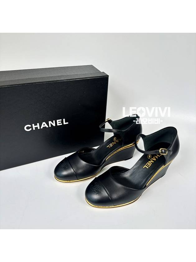 CC Logo Leather Wedge Heel Black 37 G39423 - CHANEL - BALAAN 1