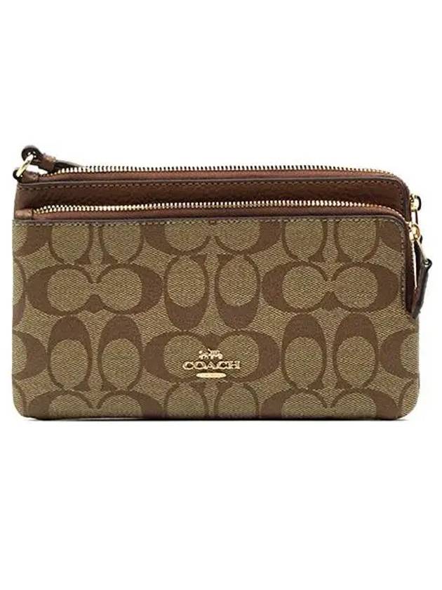 Signature Canvas Double Zipper Long Wallet Brown - COACH - BALAAN 3