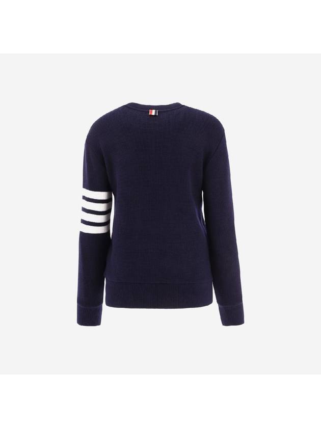 4-Bar Striped Waffle Wool Cashmere Pullover Knit Top Navy - THOM BROWNE - BALAAN 3