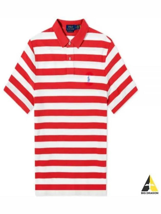 Embroidery Logo Stripes Cotton Polo Shirt White Red - POLO RALPH LAUREN - BALAAN 2