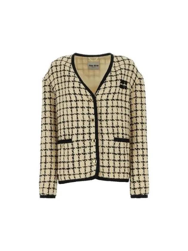 Single Breasted Check Lame Jacket Ivory - MIU MIU - BALAAN 2