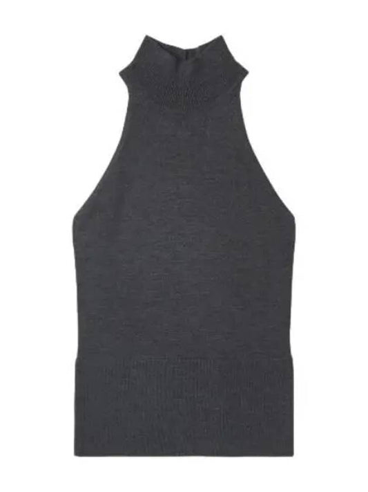 Ribbed high neck sleeveless knit dark gray - TOTEME - BALAAN 1