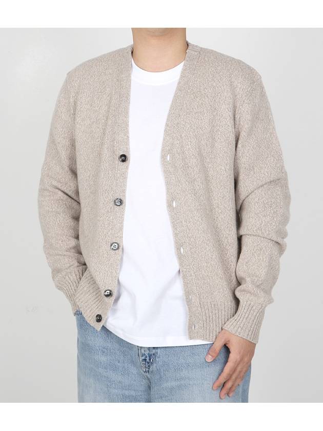 Heart Logo V-Neck Cashmere Cardigan Heather Champagne - AMI - BALAAN 2