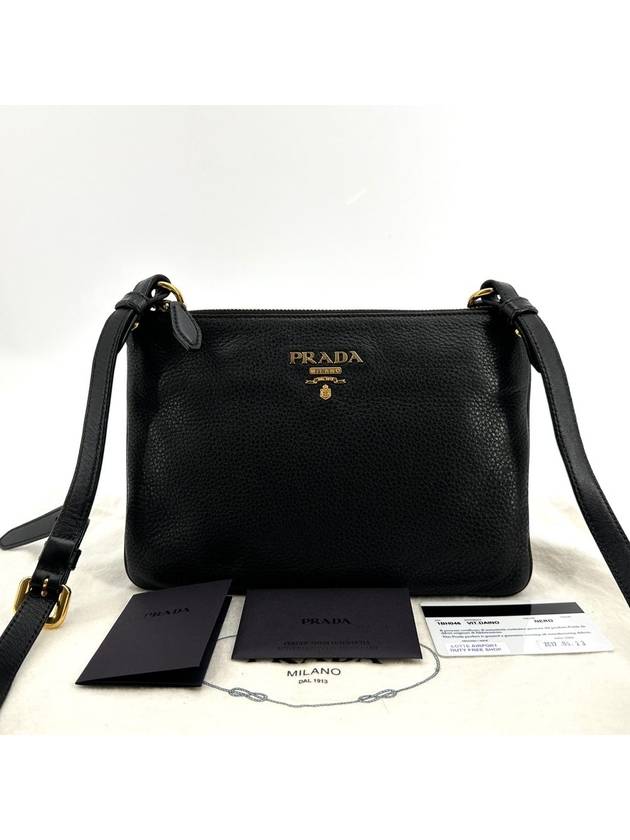 Vitello Dino double zipper gold logo cross bag - PRADA - BALAAN 1