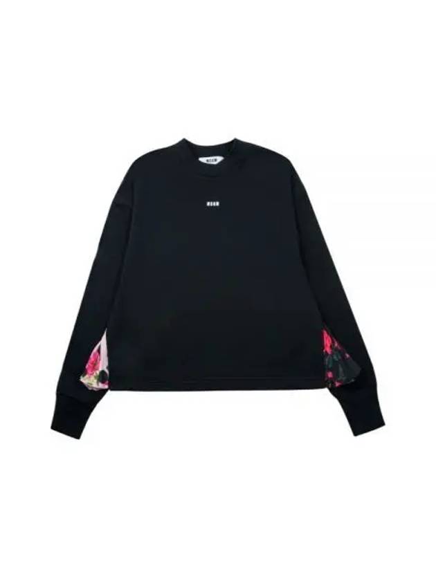 Logo Flora Pleated Detail Cotton Long Sleeve T-Shirt Black - MSGM - BALAAN 2