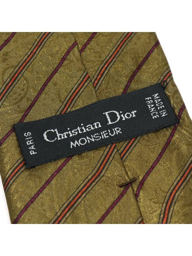 100 silk olive green striped pattern tie - DIOR - BALAAN 7