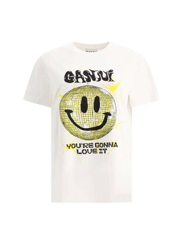 Yellow Smile Relax Print Short Sleeve T-Shirt White - GANNI - BALAAN 1