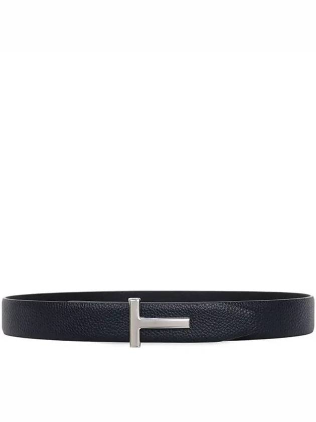 Silver Hardware T Logo Reversible Leather Belt Dark Navy - TOM FORD - BALAAN 3