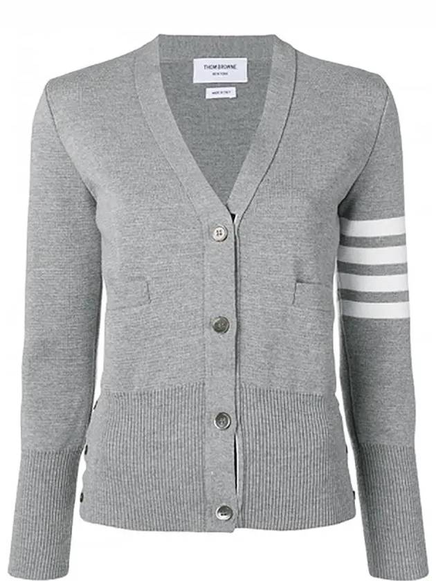 Milano Stitch 4 Bar Classic V Neck Fine Merino Wool Cardigan Grey - THOM BROWNE - BALAAN 2