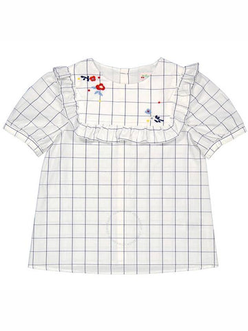 Bonpoint Girls White Lait Embroidered Checked Cotton Blouse, Size 6Y - BONPOINT - BALAAN 1