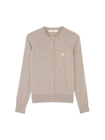 Chillax Fox Patch Crew Neck Wool Cardigan Beige Melange - MAISON KITSUNE - BALAAN 1