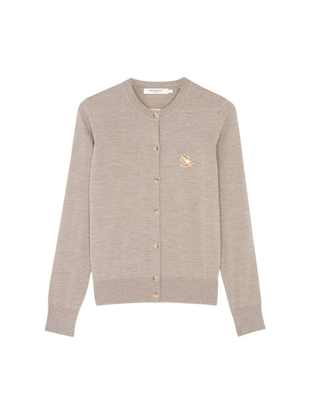 Chillax Fox Patch Crew Neck Wool Cardigan Beige Melange - MAISON KITSUNE - BALAAN 1