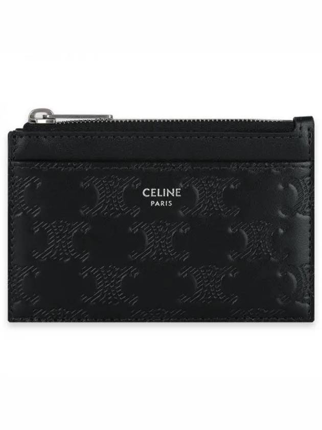 Zipper Calfskin Triomphe Embossed Card Wallet Black - CELINE - BALAAN 2