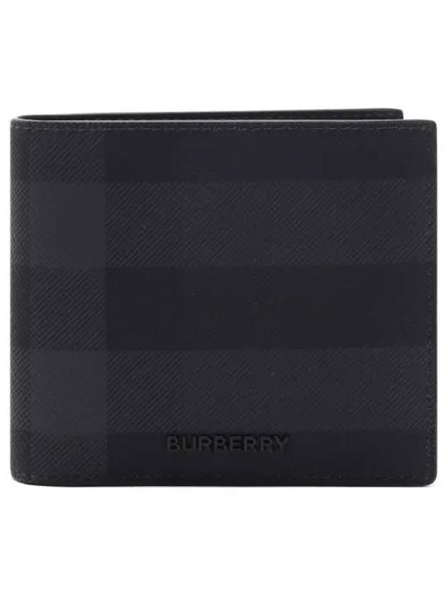 Check And Leather Half Wallet Charcoal - BURBERRY - BALAAN 2