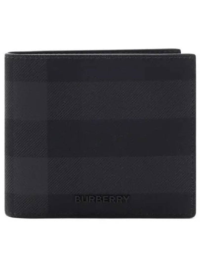 Check And Leather Half Wallet Charcoal - BURBERRY - BALAAN 2