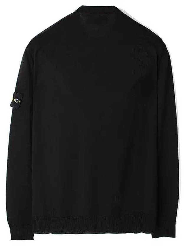 Logo Patch Crewneck Virgin Wool Knit Top Black - STONE ISLAND - BALAAN 3