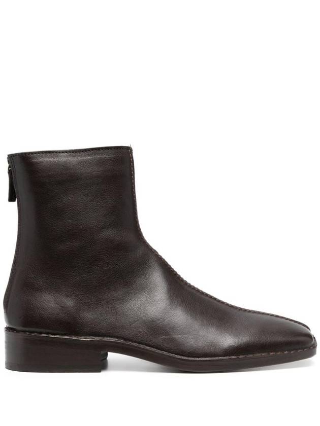 Men's Pipe Zipper Leather Ankle Boots Brown - LEMAIRE - BALAAN 1