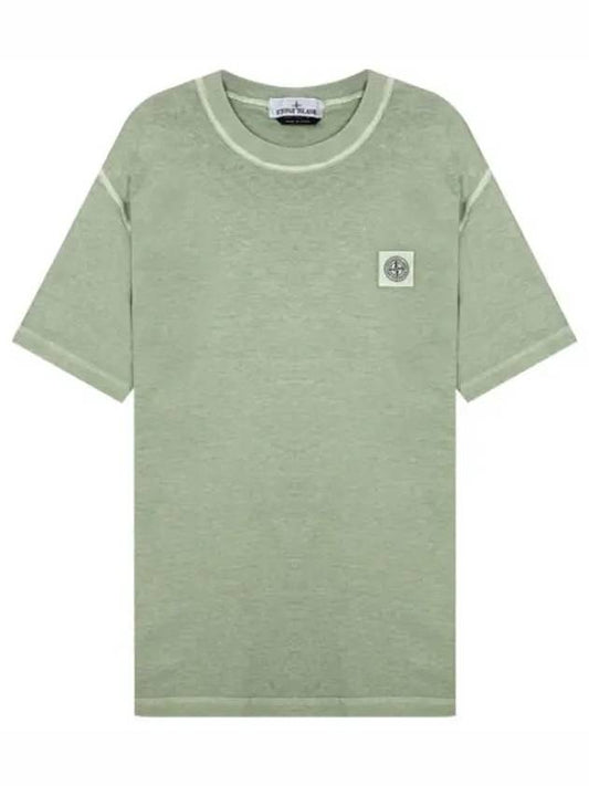 Pisato effect logo patch t shirt short sleeve men s - STONE ISLAND - BALAAN 1