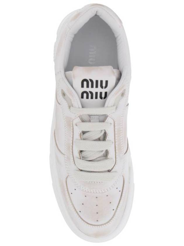 Women's Bleached Leather Low Top Sneakers White - MIU MIU - BALAAN 3