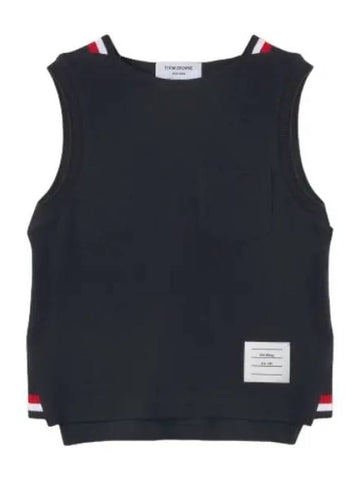 Pique rib gusset boat neck shell sleeveless t shirt navy tank top - THOM BROWNE - BALAAN 1