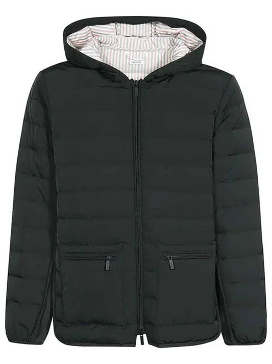 Poly Twill Rib 4-Bar Down Hoodie Jacket Charcoal - THOM BROWNE - BALAAN 2