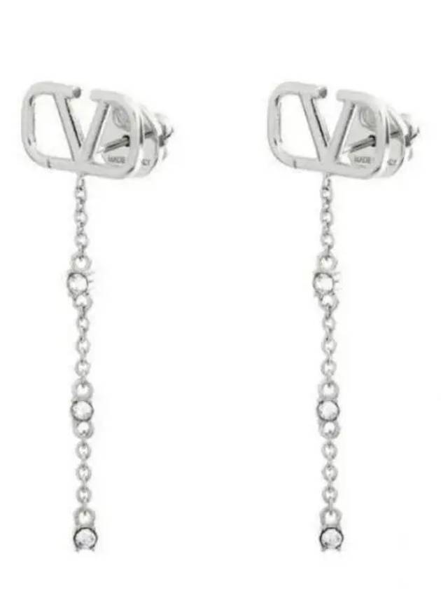 V Logo Metal Crystal Earrings Silver - VALENTINO - BALAAN 2