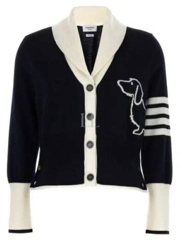 Fine Merino Hector 4 Bar Shawl Collar Cardigan Navy - THOM BROWNE - BALAAN 1