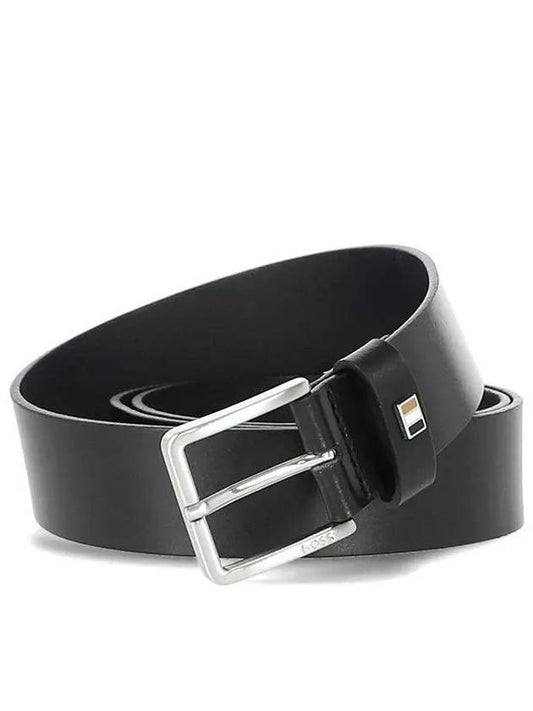 Signature Stripe Silver Buckle Logo Leather Belt Black - HUGO BOSS - BALAAN 2