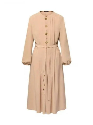 Monogram Accent Pleated Dress Beige 1AFEVA - LOUIS VUITTON - BALAAN 1