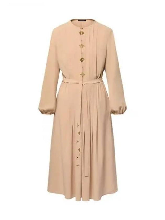 Monogram Accent Pleated Dress Beige 1AFEVA - LOUIS VUITTON - BALAAN 1