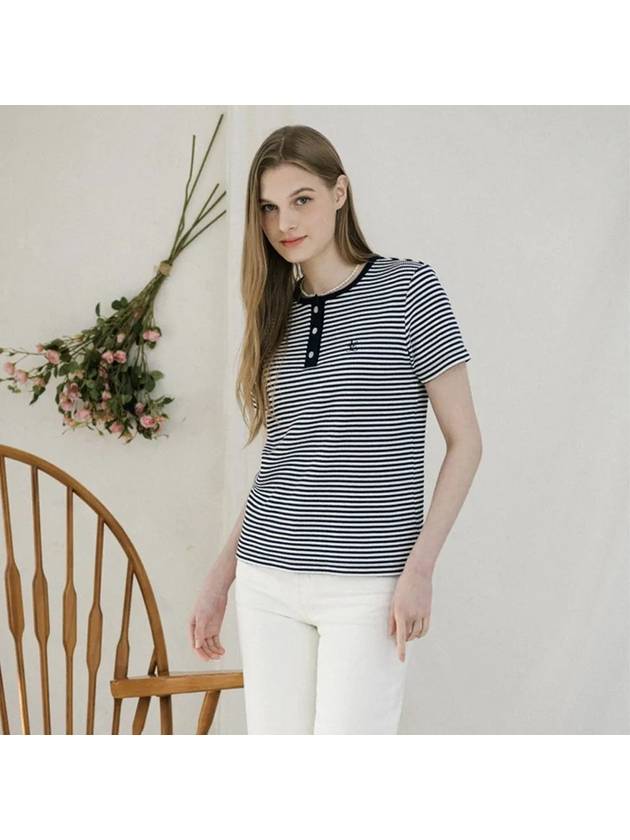 Ribbed Stripe Henley Neck Tee NAVY - LE SOLEIL MATINEE - BALAAN 4