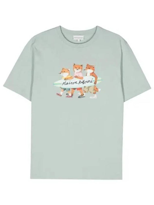 Surfing Foxes Logo Print Short Sleeve T-Shirt Sky Blue - MAISON KITSUNE - BALAAN 2