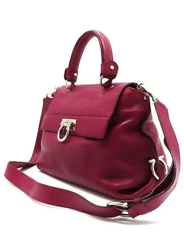 Ferragamo 21 A896 Burgundy Wine Color Leather Sofia Silver Gancino Buckle Tote Bag Shoulder Strap 2WAY - SALVATORE FERRAGAMO - BALAAN 3