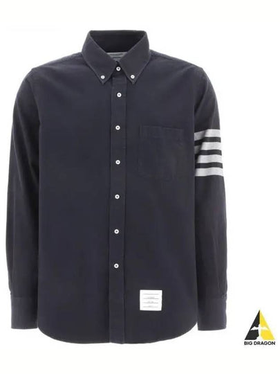 Men's Diagonal Solid Flannel Long Sleeve Shirt Navy - THOM BROWNE - BALAAN 2