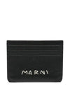 Embroidered Logo Leather Card Wallet Black - MARNI - BALAAN 1